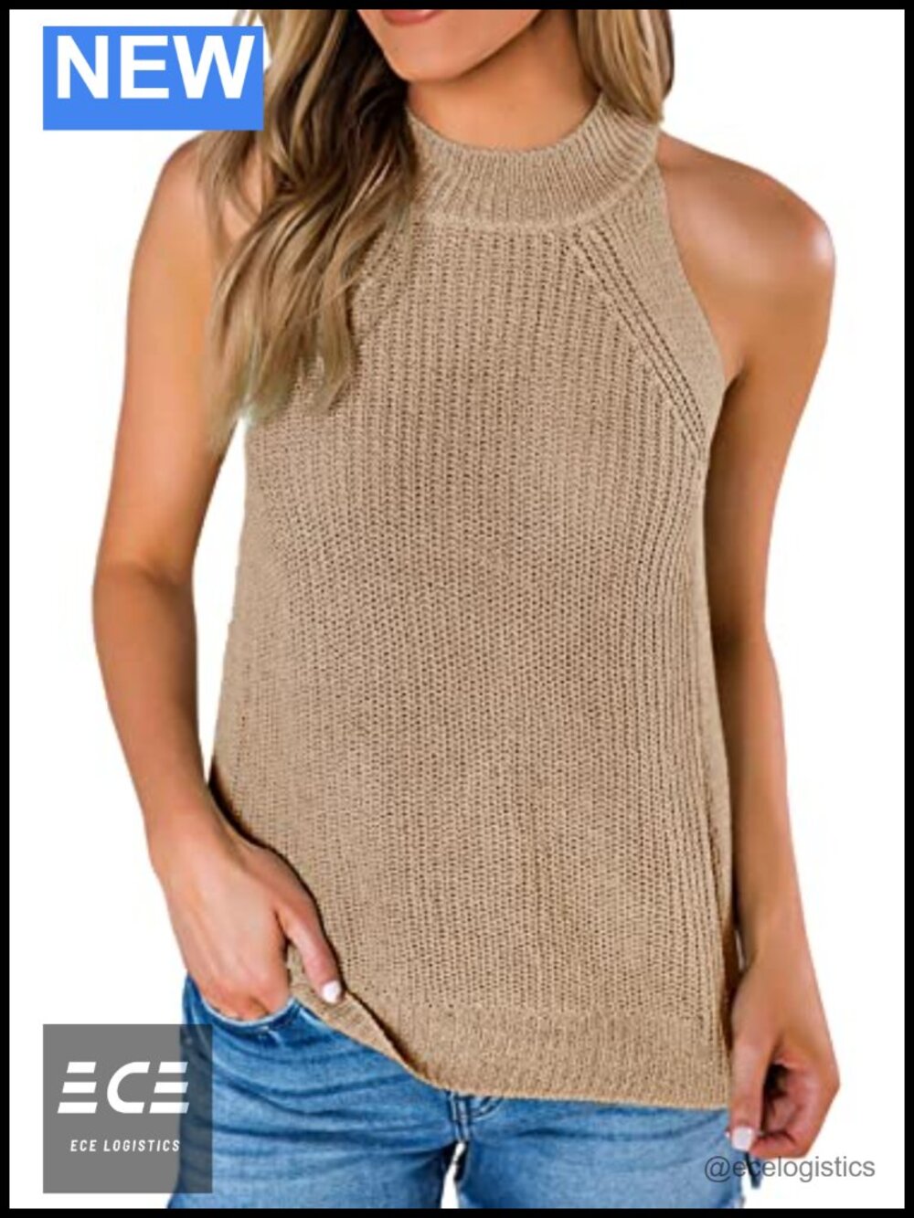 Womens Sleeveless Halter Neck Knit Sweater Tank Top Loose Fit Casual Summer